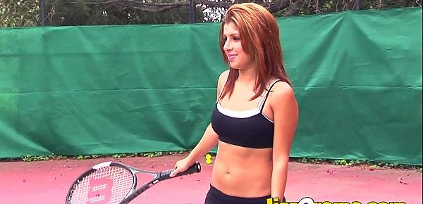  Latina Bombshell Sativa Rose in Nasty Threesome on Tennis Court